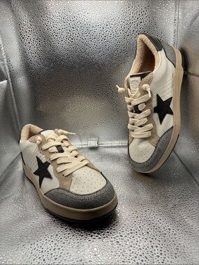 Yellow Box Cream Sneakers with Black Star Accent